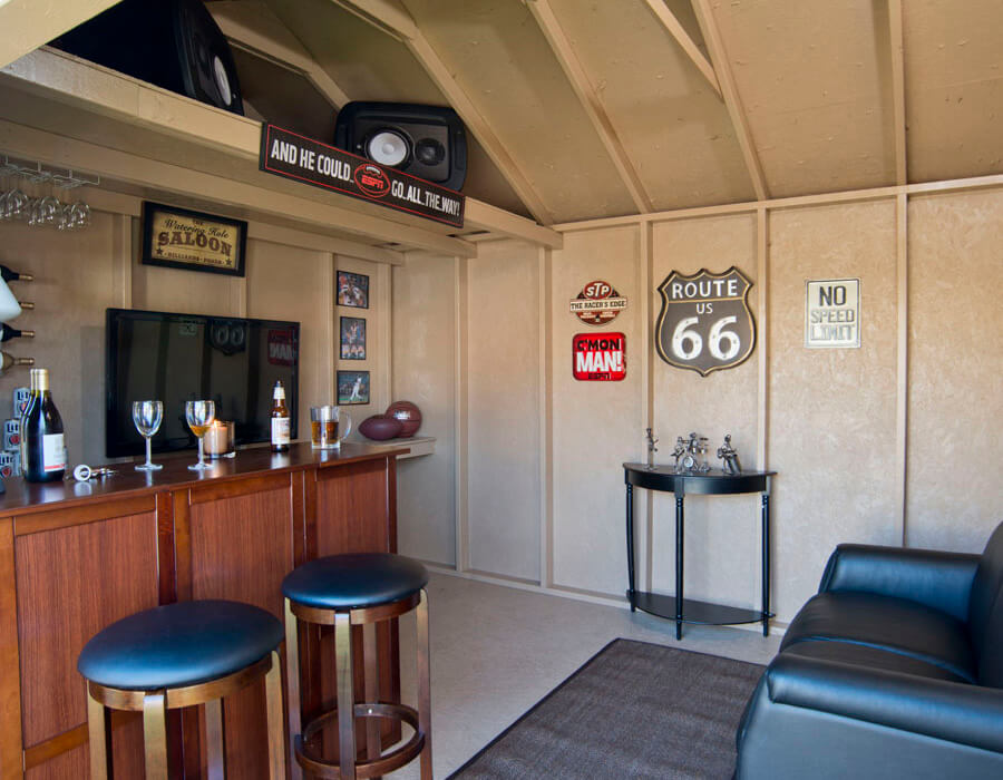 man cave office shed interior